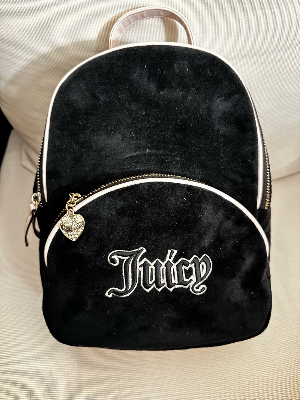 Juicy Couture Black Velvet Mini Backpack with Heart Charm 8”x10”